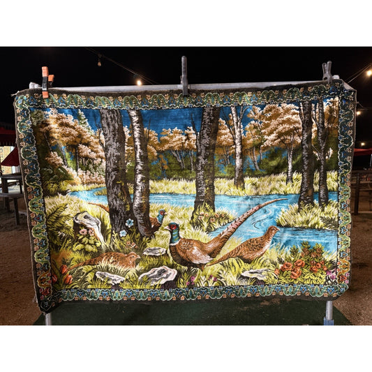 VINTAGE *PRISTINE* 1960's The Covey Of Quail Moroccan Velvet Tapestry