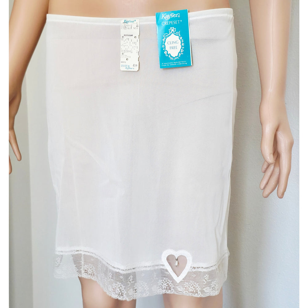 VINTAGE *NEW* 1960's Kayser Women's White w/Lace Trim & Heart Half Slip Size S