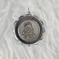 VINTAGE *NEW* 1950's Madonna and Child Silver-Toned Pendant 1.5" W Germany