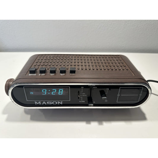 Needs Lovin' - VINTAGE 1970's MASON Digital Alarm Clock Am/Fm Radio Dimmer Wood Grain