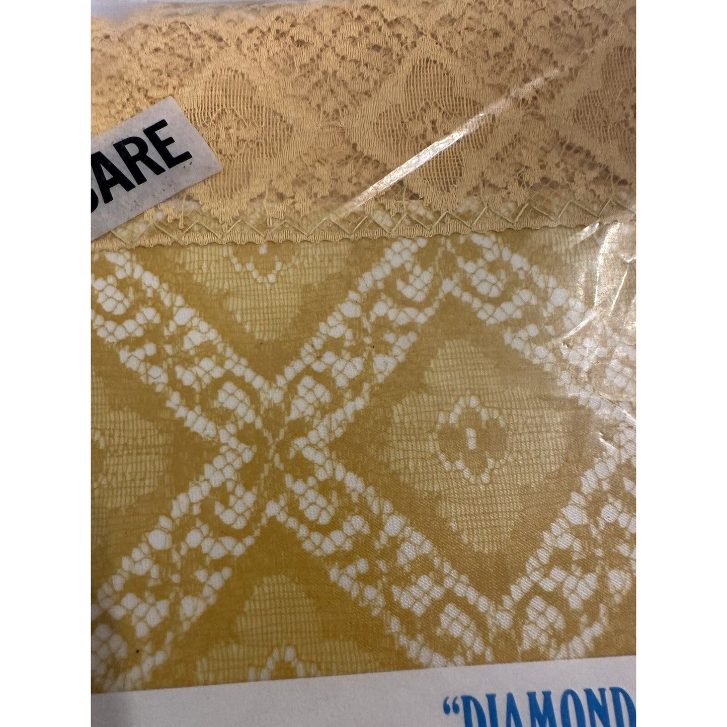 VINTAGE *NEW* 1960's Diamond Lace Square 52"X52" Flannel Back Tablecloth Made in USA