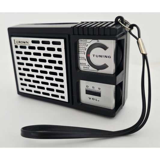 VINTAGE *NEW* 1960's Crown Black AM Pocket Transistor Radio British Design Hong Kong