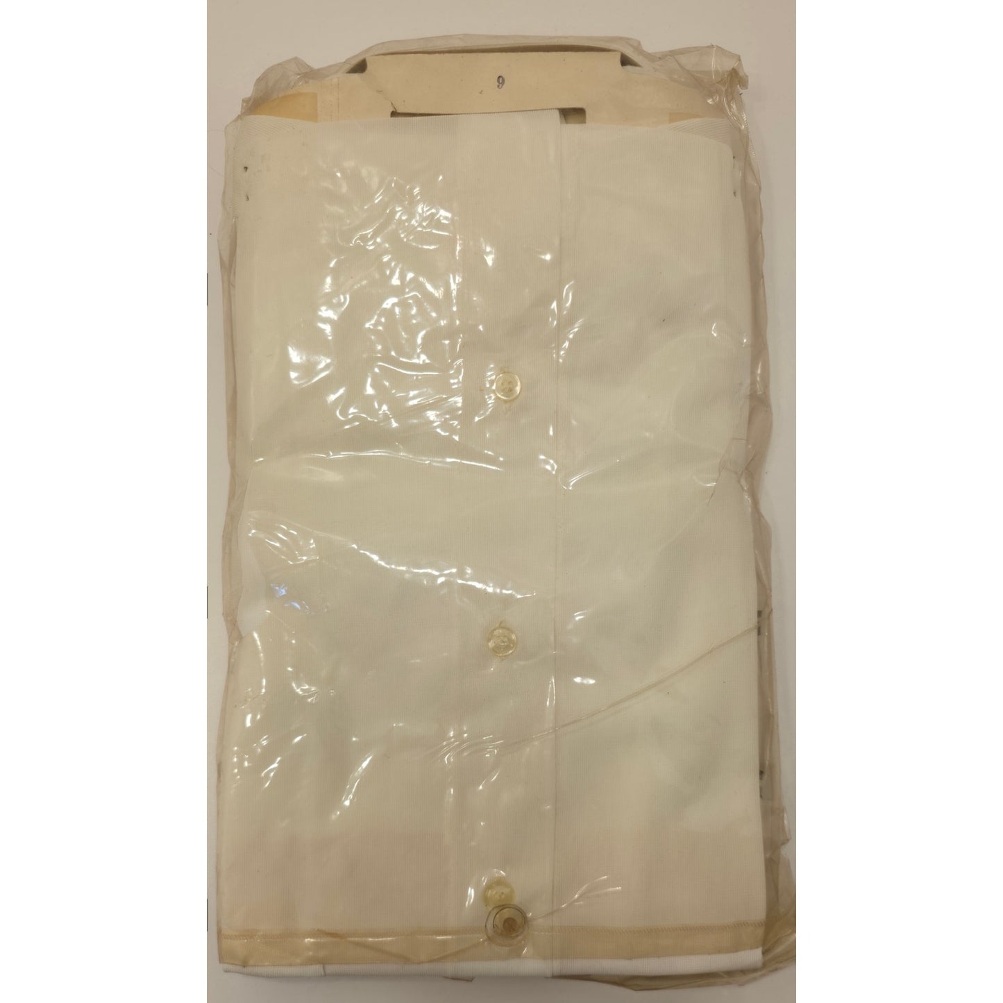 VINTAGE *NEW* 1960's Men's Sinclare Cream Shirt Tapered Body 100% Poly Sz 14-33