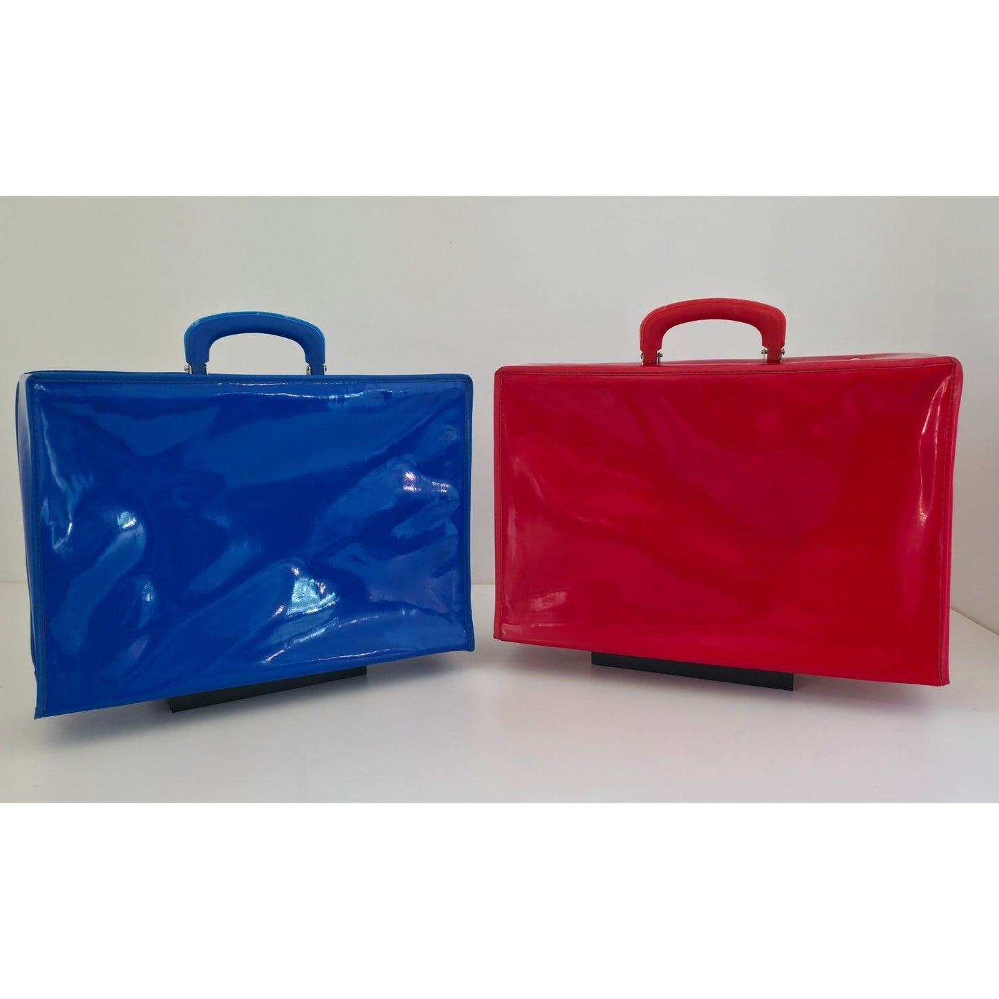 VINTAGE *NEW* 1970's Vinyl Carrying Case Blue and Red Set of 2