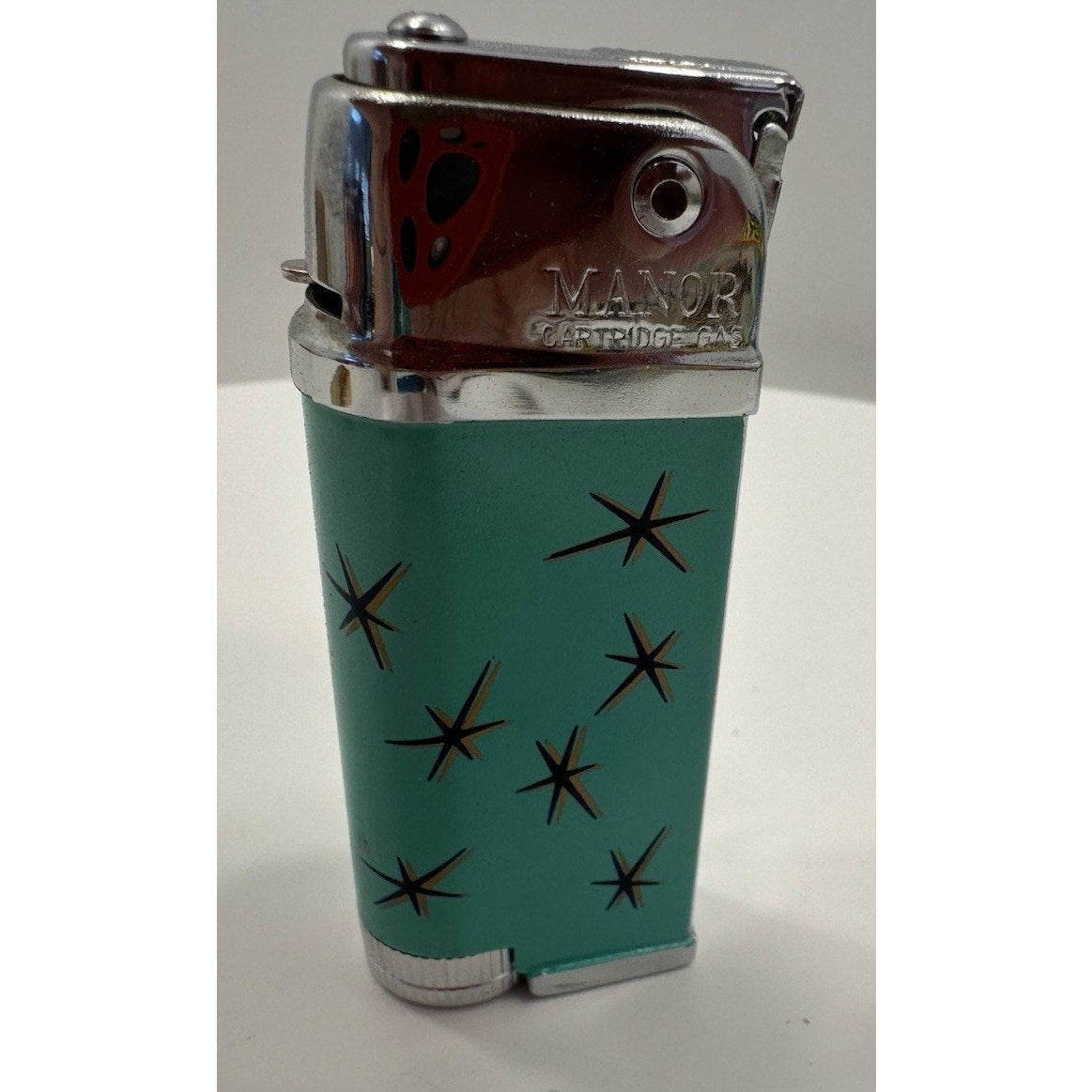 VINTAGE *NEW* 1960's Manor Butane Lighter Aqua w/Stars