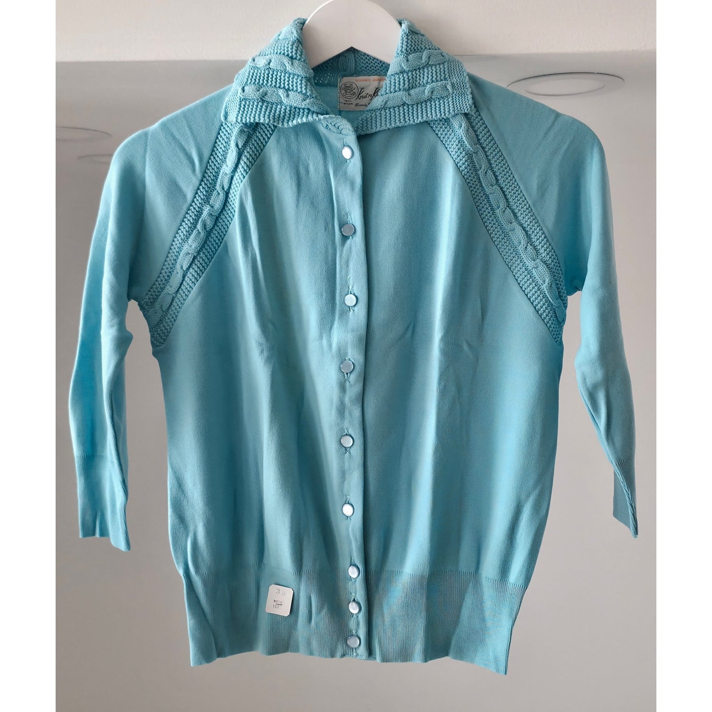 VINTAGE *NEW* 1960's Women's Light Blue  Sweater w/Collar 100% Nylon Size 38