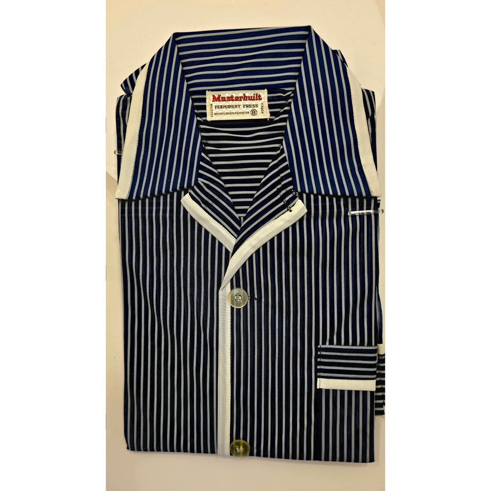 VINTAGE *NEW* 1970's Men's Sleepwear Long Sleeve/Pants Blue Stripped w/Collar M