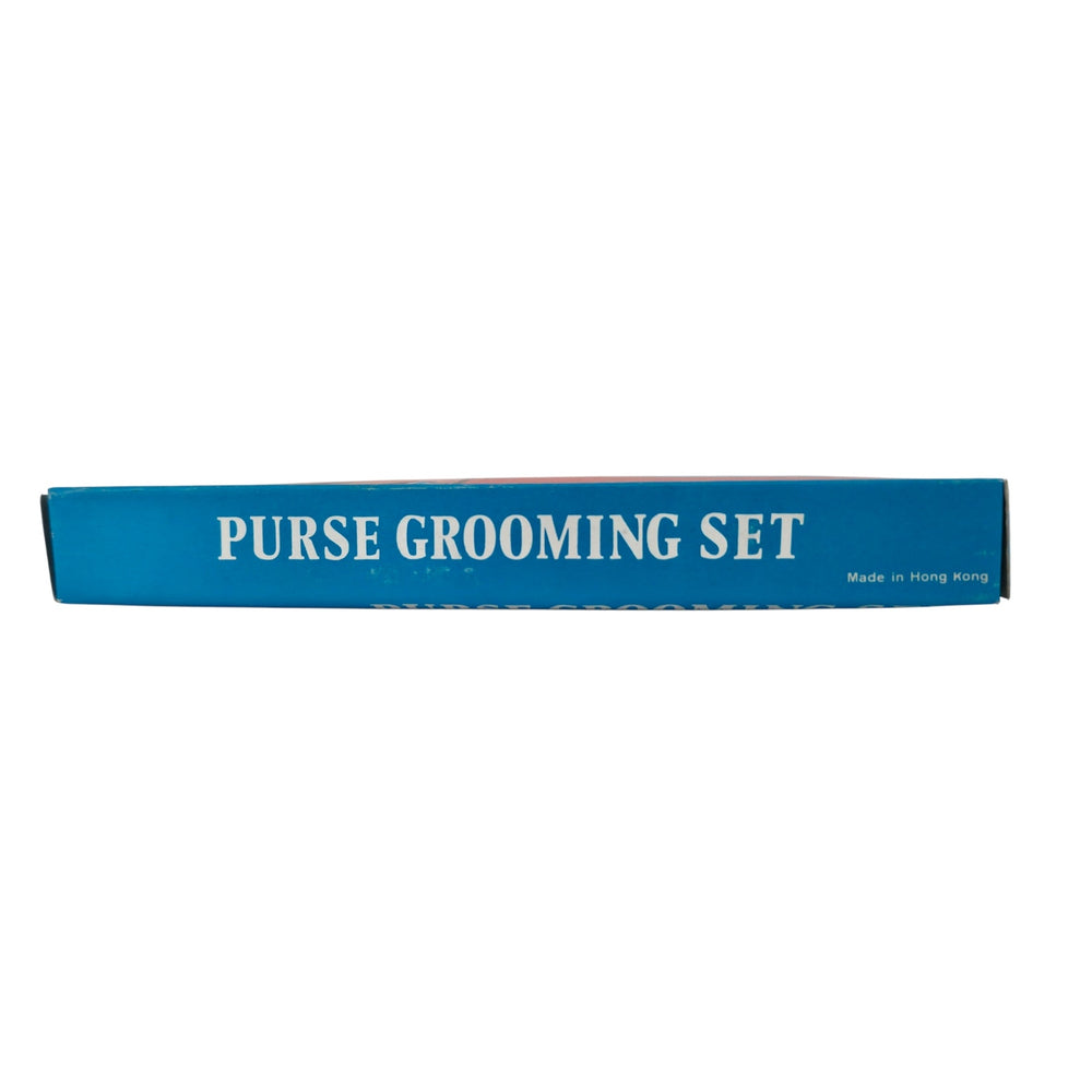 VINTAGE *NEW* 1970's Purse Grooming Set Brush Comb Mirror with Navy Blue Case