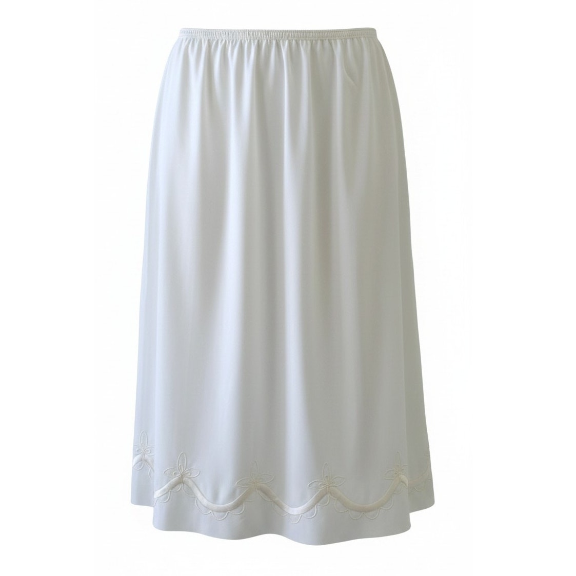 VINTAGE *NEW* 1960's Women's Cream Slip | Skirt with Piping & Flower Trim Size L