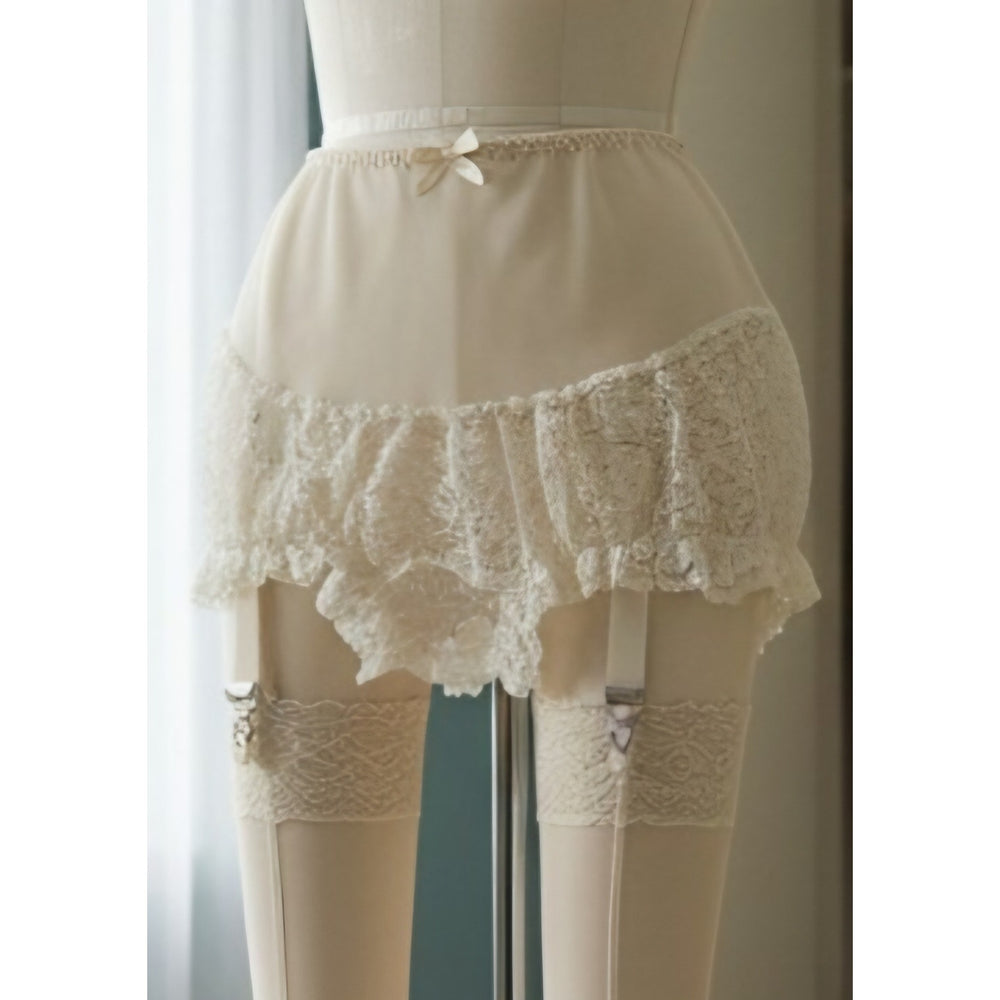 VINTAGE *PRISTINE* 1950's Women's Cream w/Lace Girdle Garter Size L