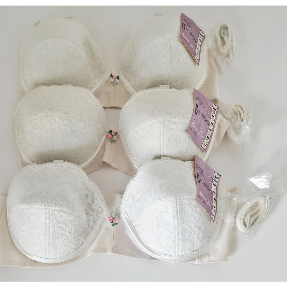 VINTAGE *NEW* 1960's Splendor Form Women's White Strapless 6-Way Bra Sz 36B 3-pk