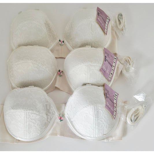 VINTAGE *NEW* 1960's Splendor Form Women's White Strapless 6-Way Bra Sz 36B 3-pk