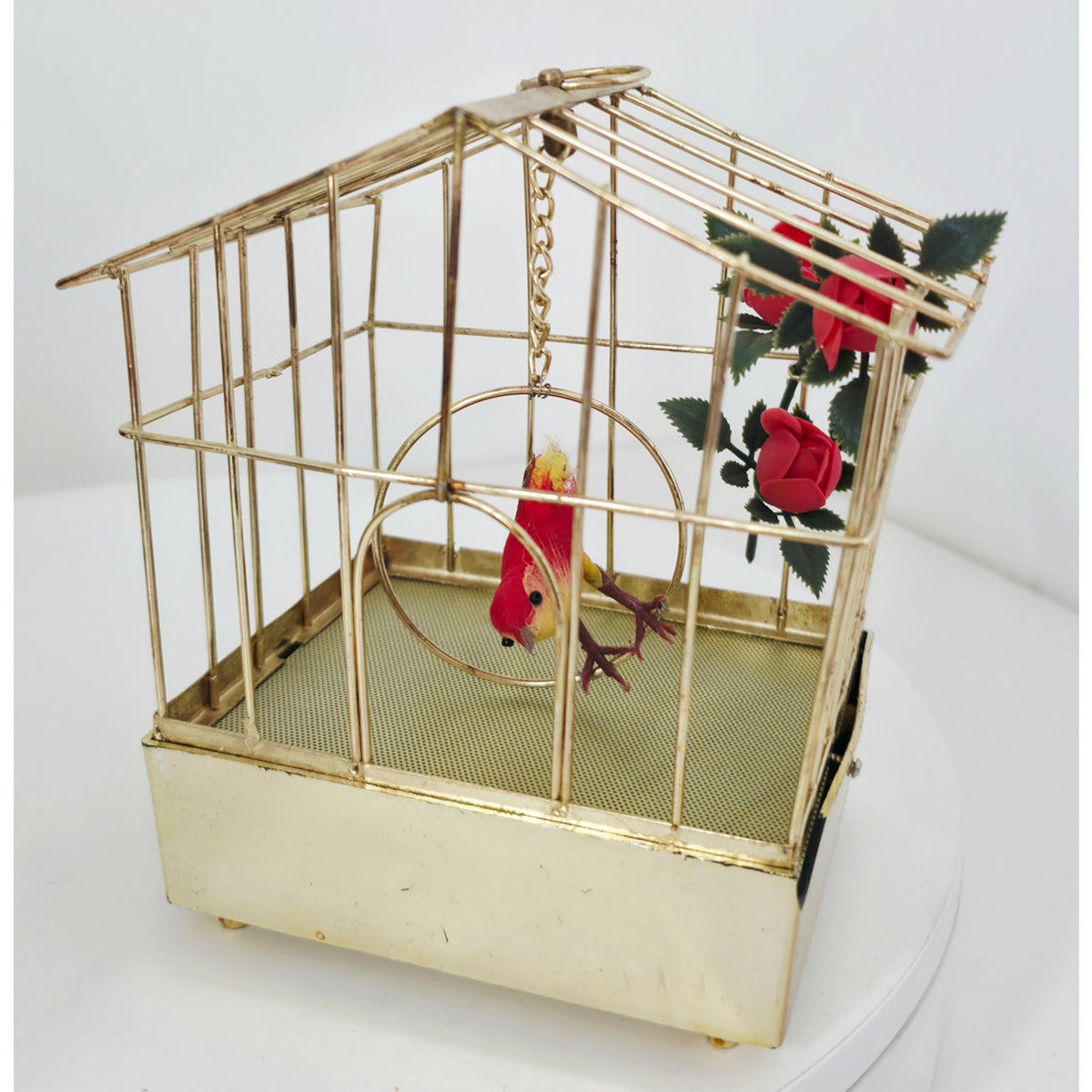 VINTAGE *PRISTINE* 1960's Red Electronic Musical Bird in Cage Battery Operated