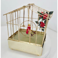 VINTAGE *PRISTINE* 1960's Red Electronic Musical Bird in Cage Battery Operated