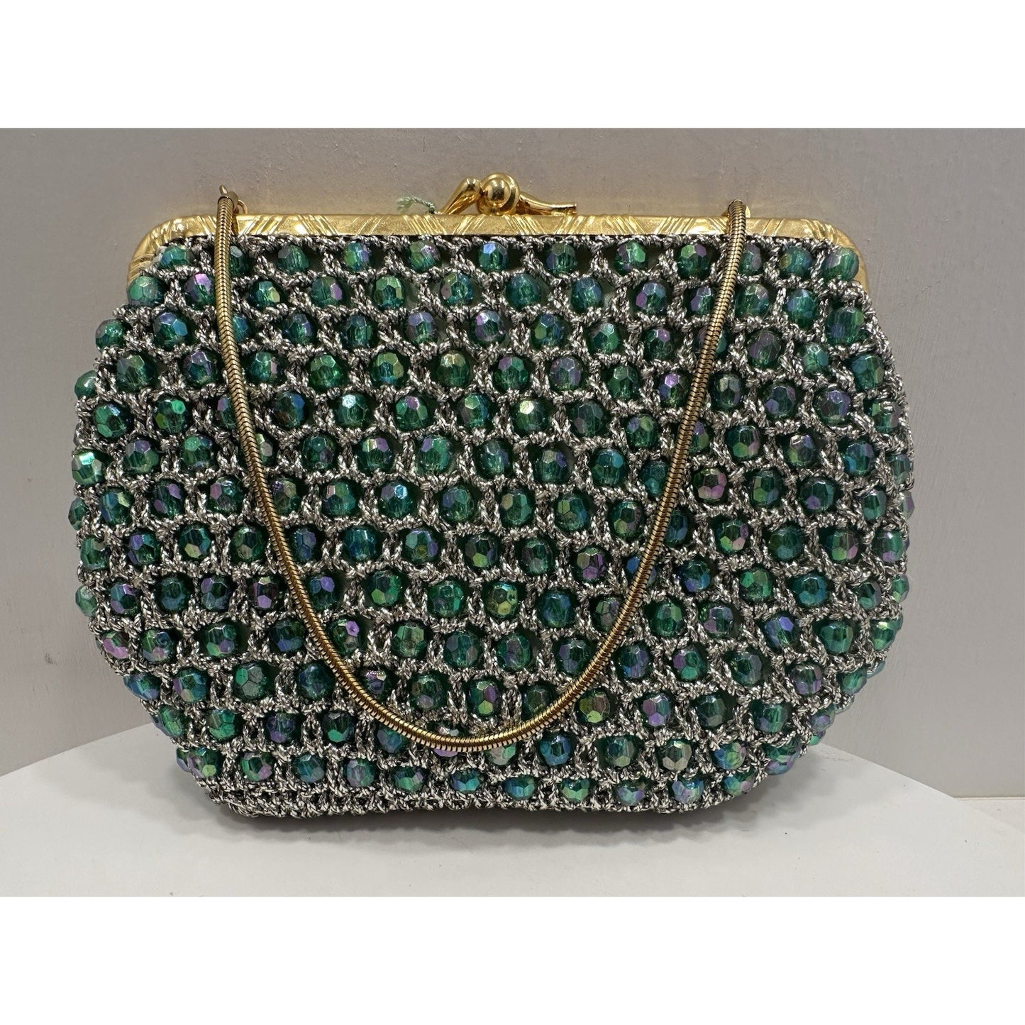 VINTAGE *NEW* 1960's Hand-Made Fancy Beaded Purse Green