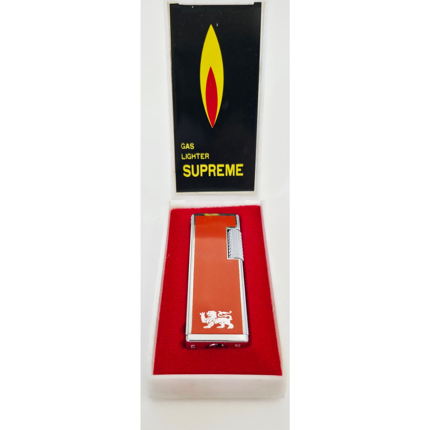 VINTAGE *NEW* 1960's Supreme Red Gas Lighter with Dragon in Original Box USA