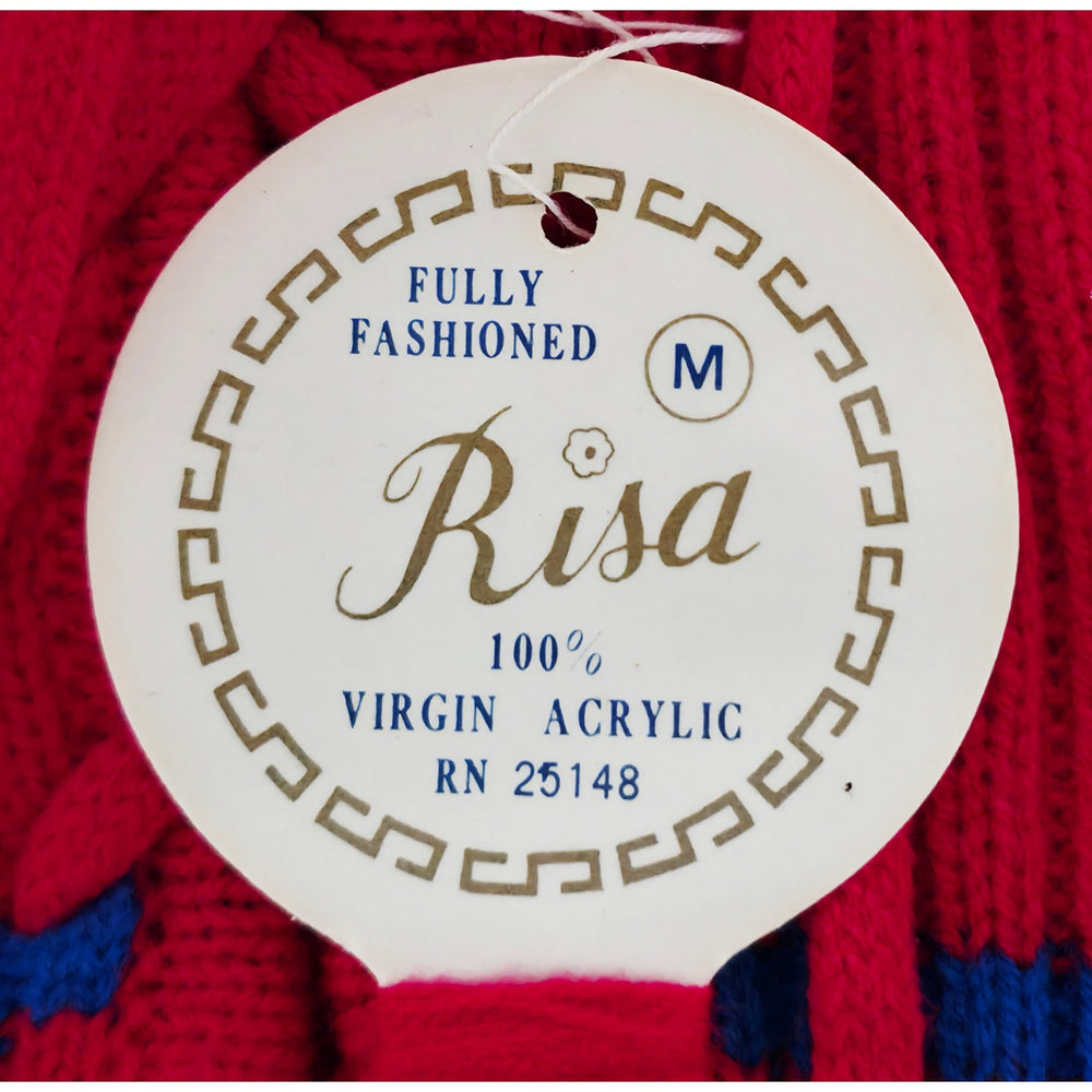 VINTAGE *NEW* 1970's Red Striped Women's Long Sweater 100% Acrylic Knit Size M