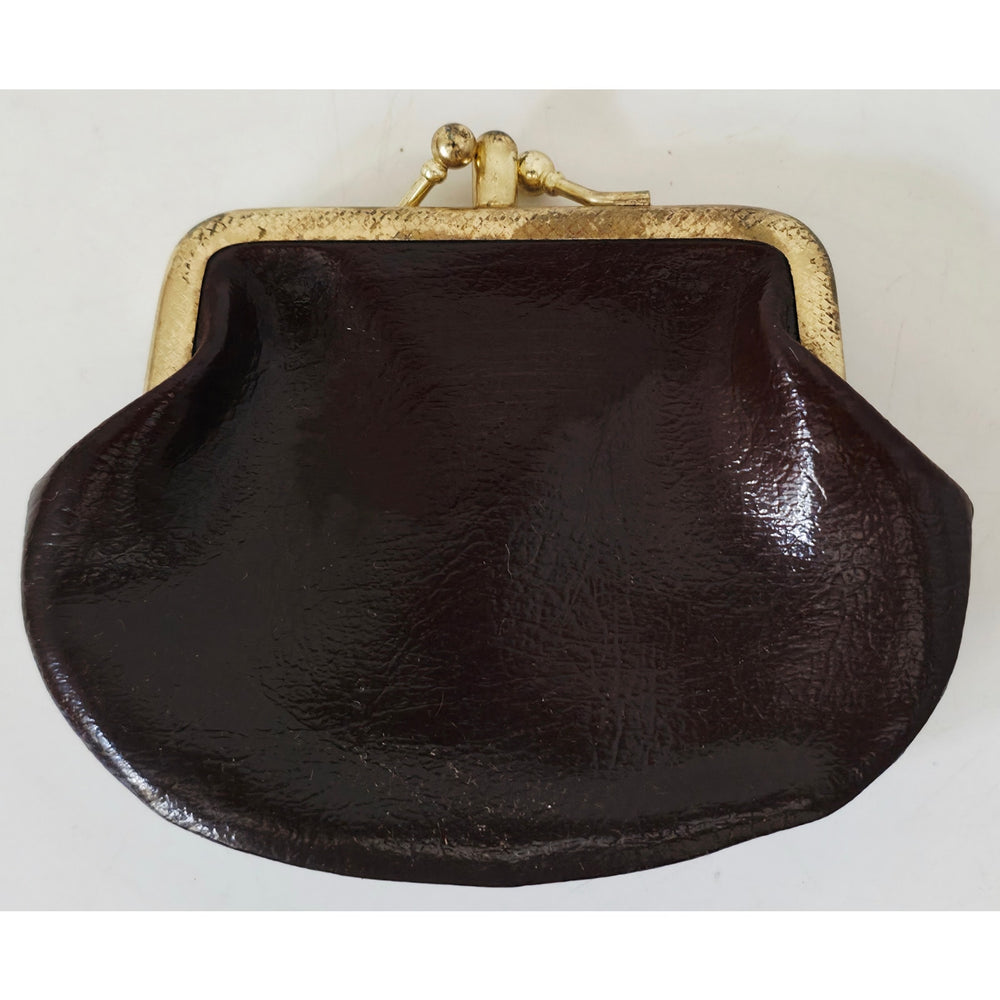 VINTAGE *NEW* 1960's Brown with Brass Clasp 2 Section Change Purse