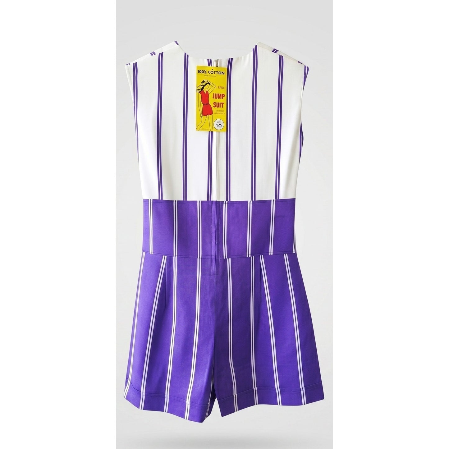 VINTAGE *NEW* 1960's Purple/White Stripe Waist Tie Romper Size 10 Made in Japan