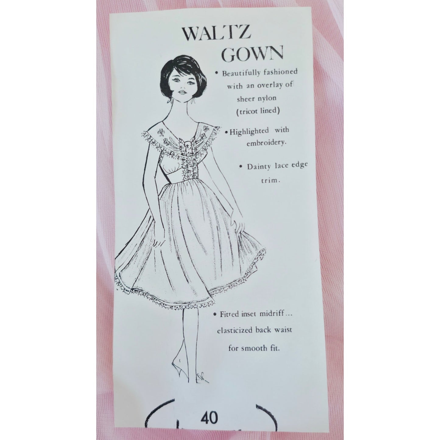 VINTAGE *NEW* 1960's Women's Light Pink Waltz Gown w/ Flowers 100% Nylon Size 40
