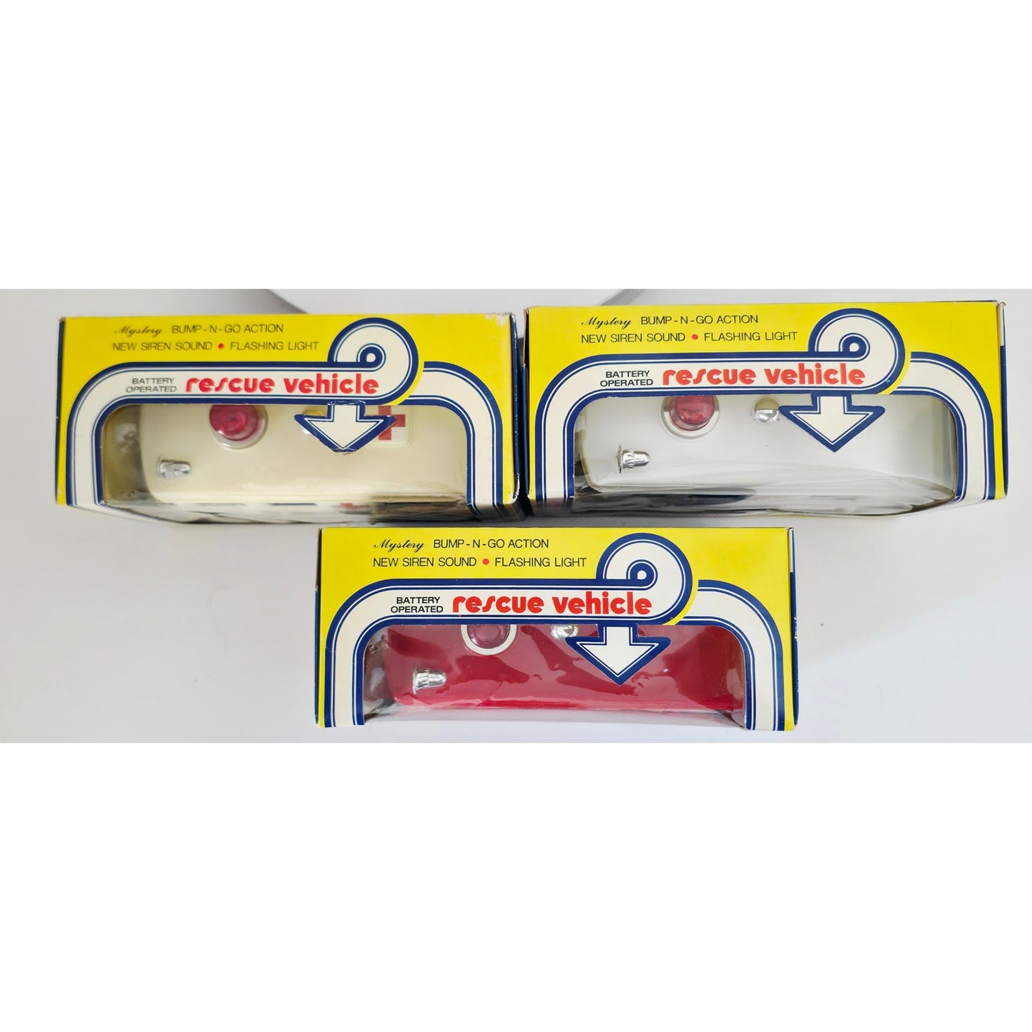 VINTAGE *NEW* 1980's Rescue Vehicles With Sirens Bump-n-Go Action Set of 3