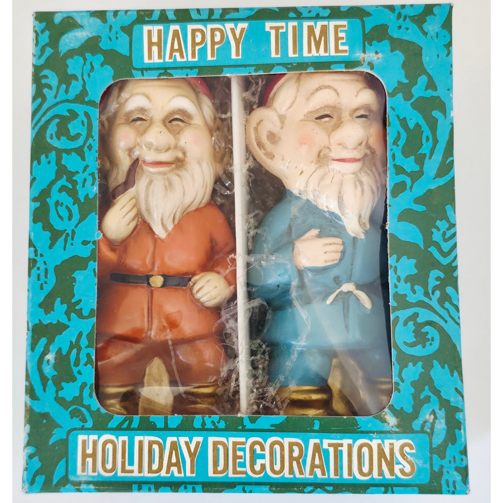 VINTAGE *NEW* 1960's Commadore Happy Time Set of 2 Smiling Holiday Elf Figurines