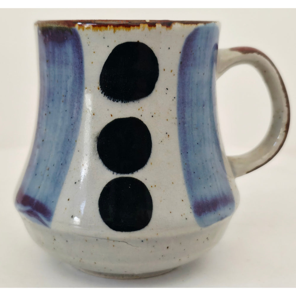 VINTAGE *NEW* 1970's Blue and Cream Korean Hand-Painted Stonewware Mug