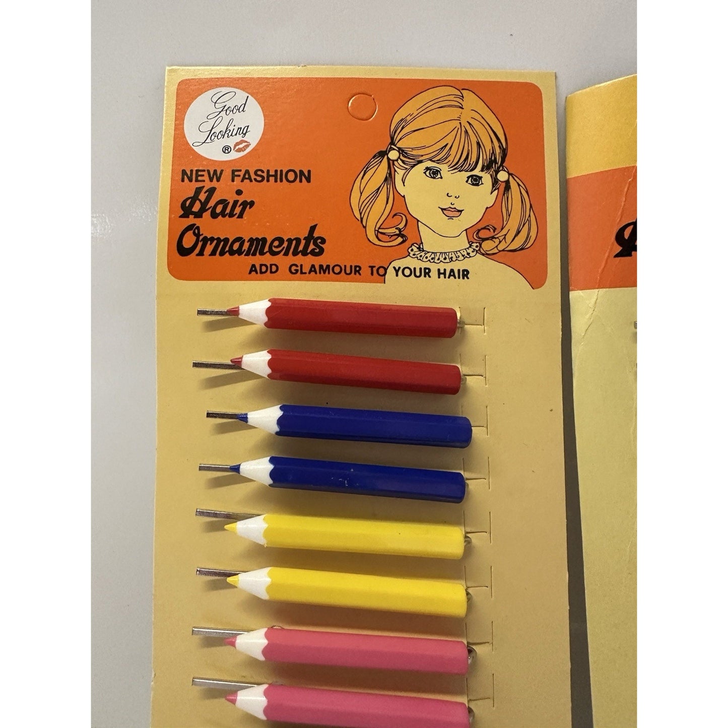 VINTAGE *NEW* 1980's Pencil Hair Bobby Pins Barrettes On Card - Two Sets