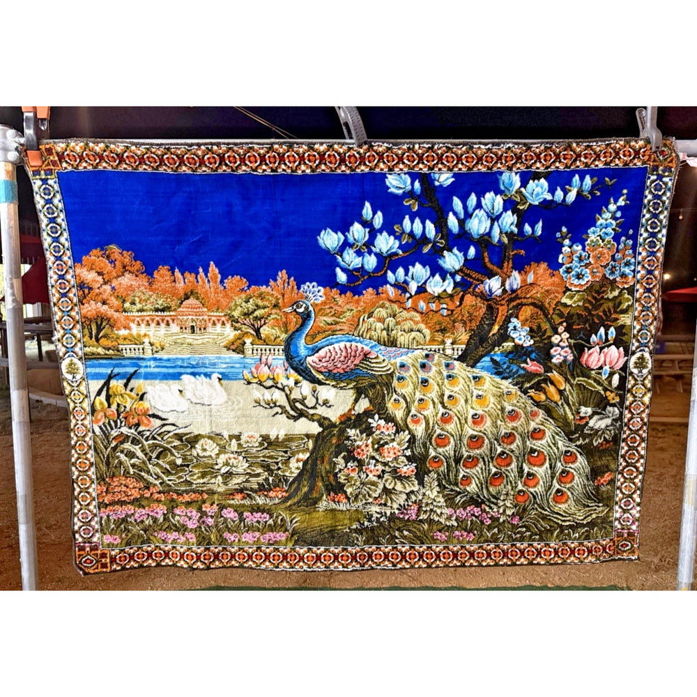 VINTAGE *PRISTINE* 1960's Royal Peacock Labonese Velvet Tapestry