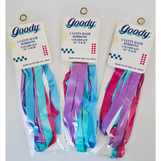 VINTAGE *NEW* 1989 Goody Satin Hair Ribbons Colorfast 36" # 9555 Set of 15 USA