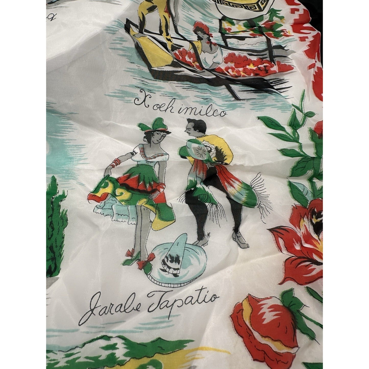 VINTAGE *NEW* 1950's "Juarez" Hand-Rolled Silk Rayon Scarf 31" x 31" - Black