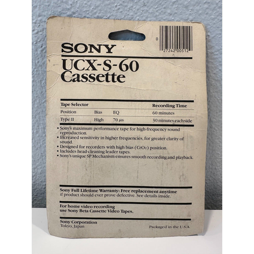 VINTAGE *NEW* Sony UCX-S 60 Type II Audio Cassette Tape on Card