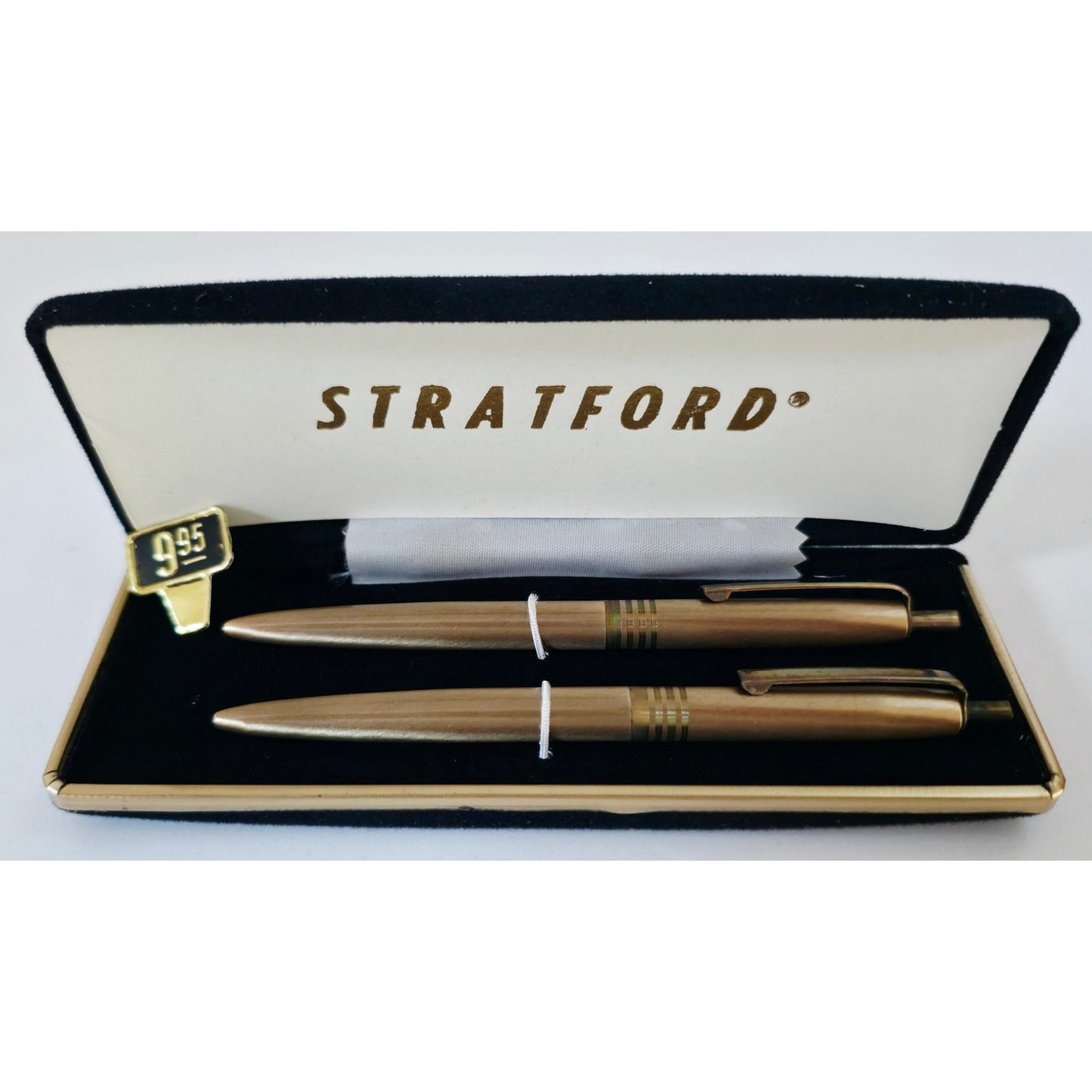 VINTAGE *NEW* 1970's Stratford Metal Pens Bronze w/Stripes in Box (6 Total)