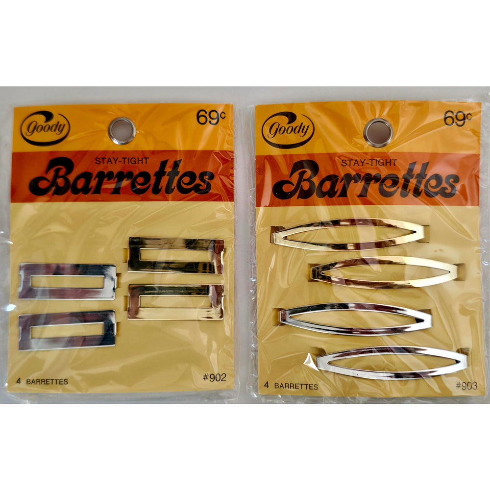 VINTAGE *NEW* 1975 Goody Silver and Gold Stay-Tight Barrettes #903 Set of 8 USA
