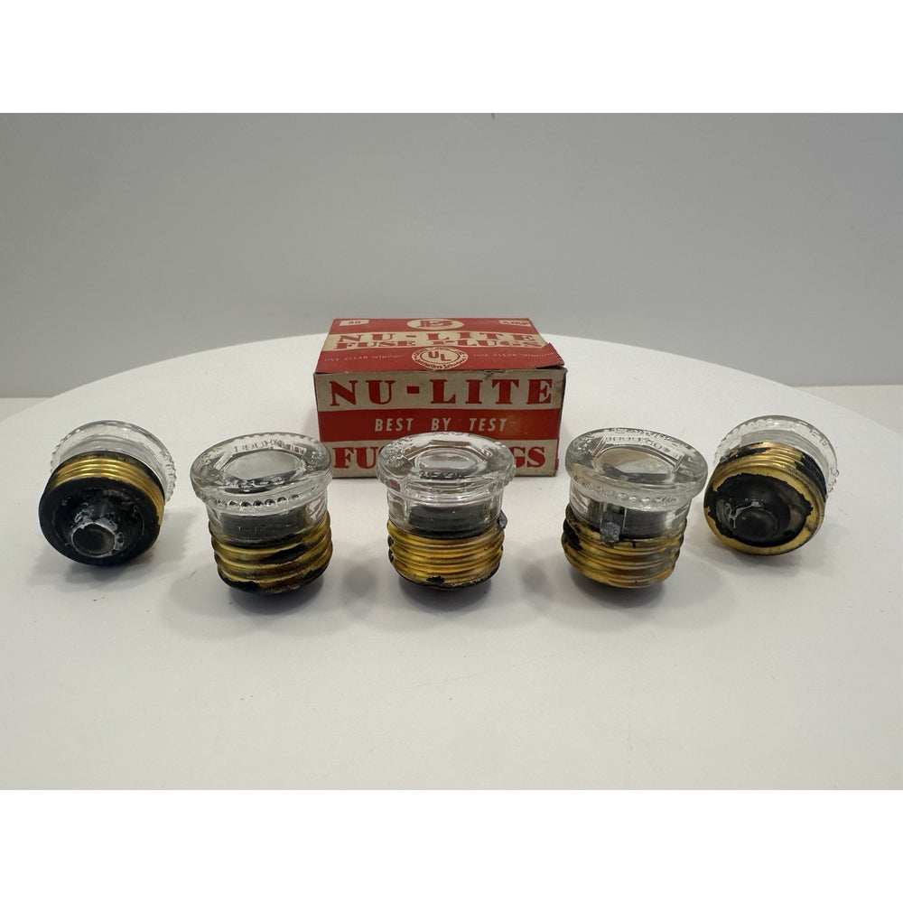 VINTAGE *NEW* 1970's Nu-Lite Glass Fuse Plugs 15 Amp 125 Volt USA, 5 Per Box