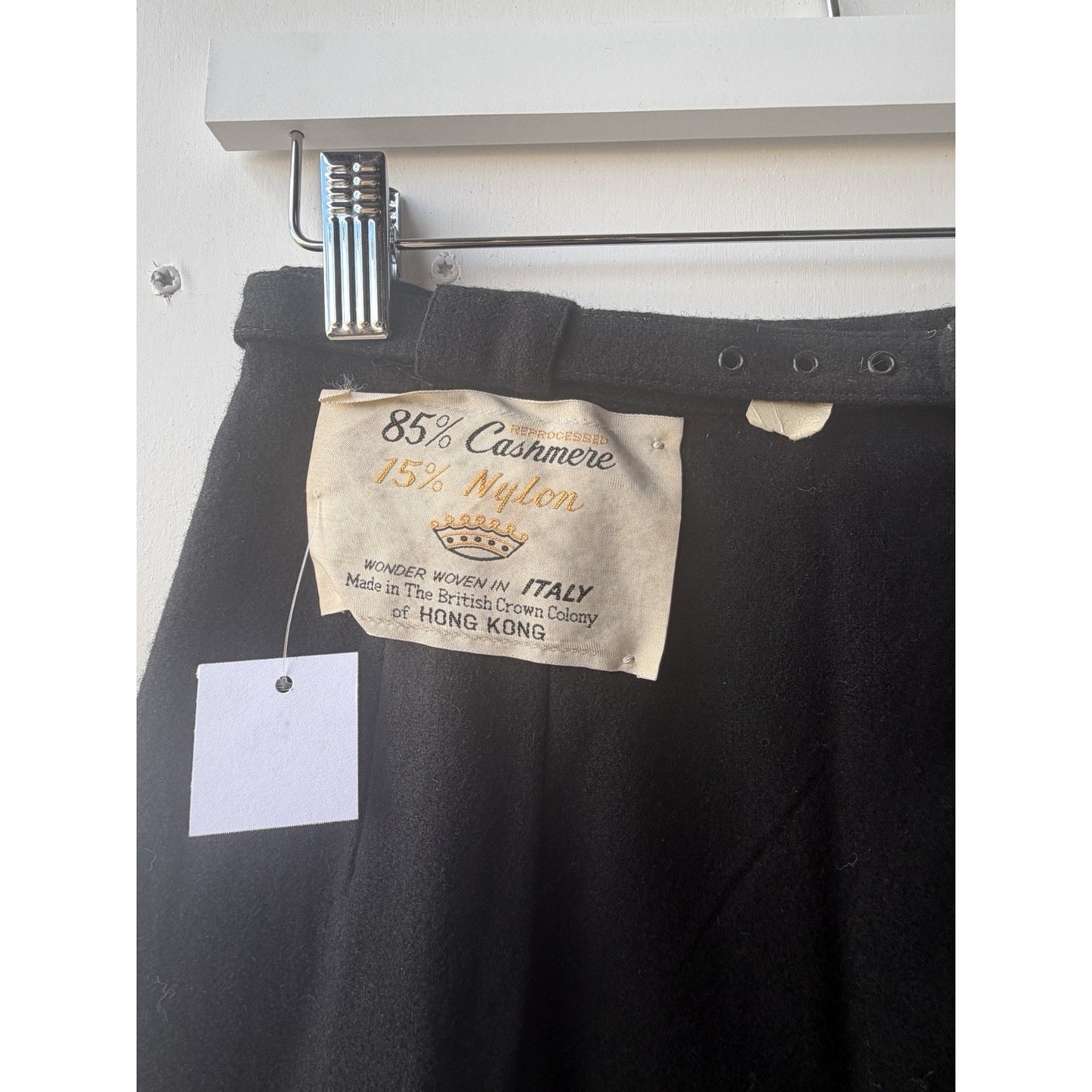 VINTAGE *NEW* 1960's Black Pencil Cashmere/Nylon Italian Belted Skirt