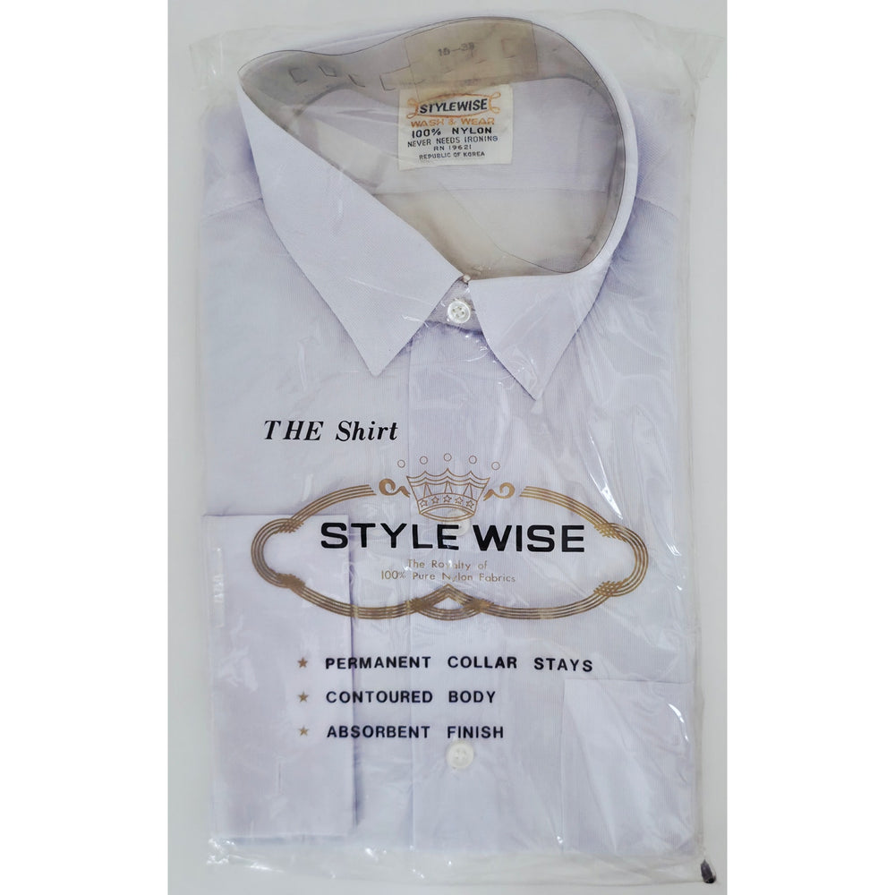 VINTAGE *NEW* 1960's STYLEWISE Light Blue Men's Shirt 100% Nylon Size 16-33