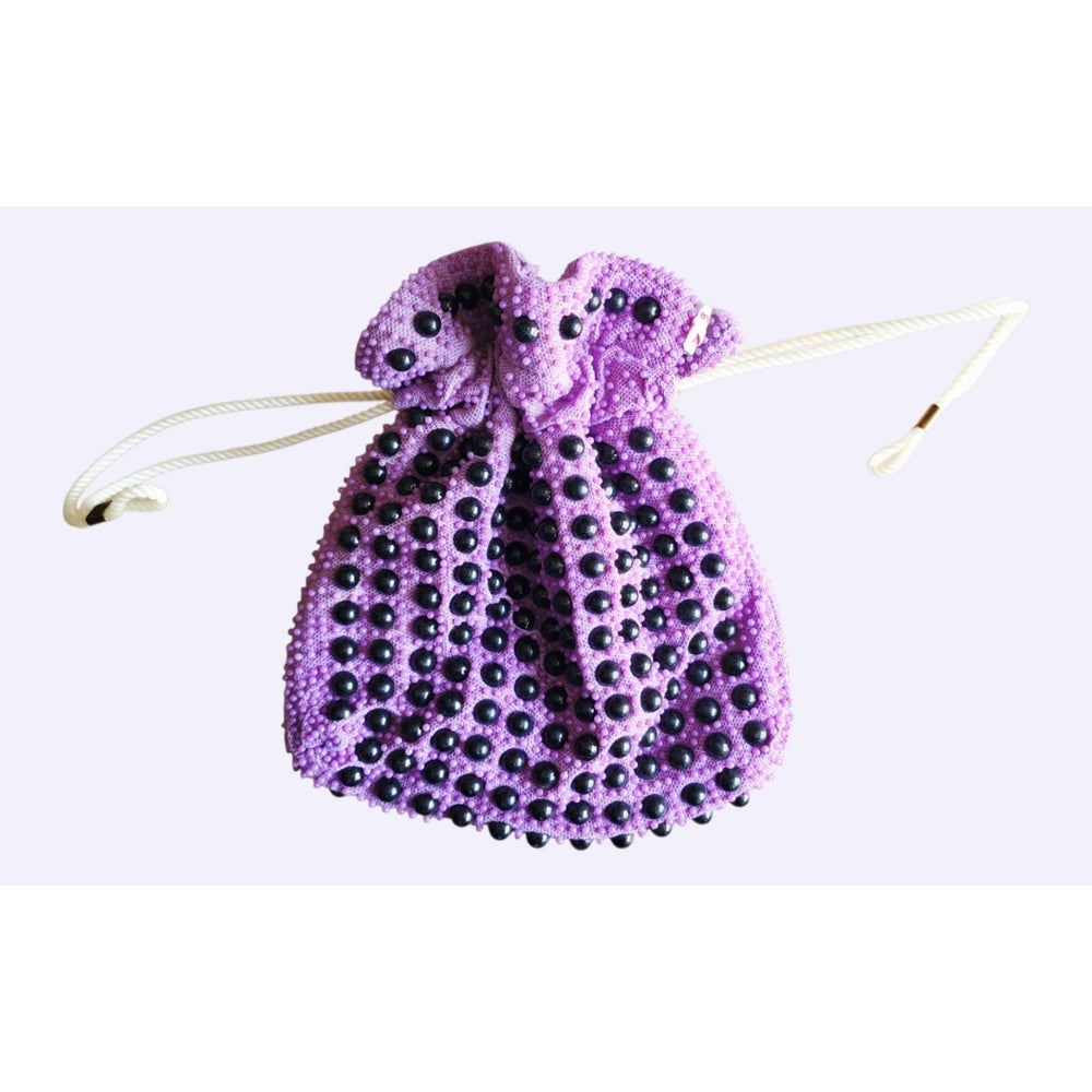 VINTAGE *NEW* 1960's Purple and Black Beaded Cinch Purse