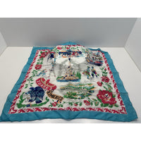 VINTAGE "NEW" 1950's "Juarez" Hand-Rolled Silk Rayon Scarf 31" x 31" - Blue Trim