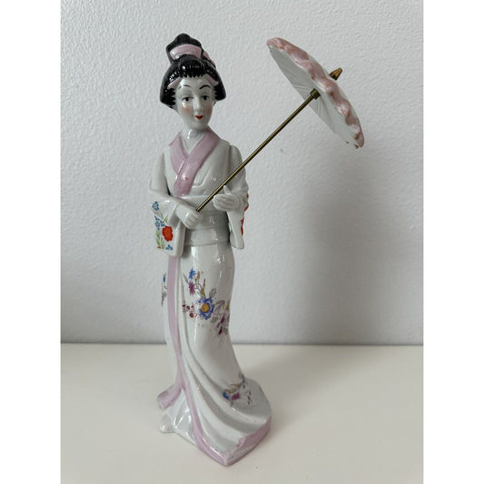 VINTAGE *NEW* 1950's Sophia-Ann Oriental Porcelain Figurine with Umbrella