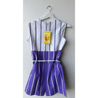 VINTAGE *NEW* 1960's Purple/White Striped Waist Tie Romper Size 14 (Fits like 6-8)