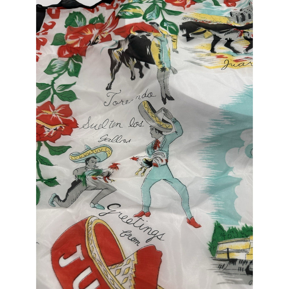 VINTAGE "NEW" 1950's "Juarez" Hand-Rolled Silk Rayon Scarf 31" x 31" - Black