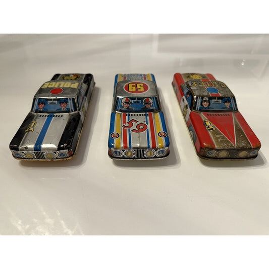 VINTAGE *NEW* 1950's Large Toy Metal Police, Fire Chief, Race Car Japan