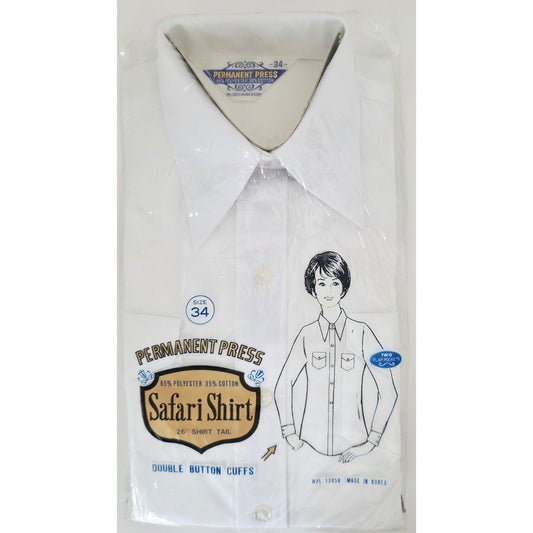 VINTAGE *NEW* 1970's Women's White Safari Shirt Poly/Cotton Blend Size 34