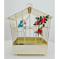 VINTAGE *NEW* 1960's Blue Electronic Musical Bird in Cage Battery Operated