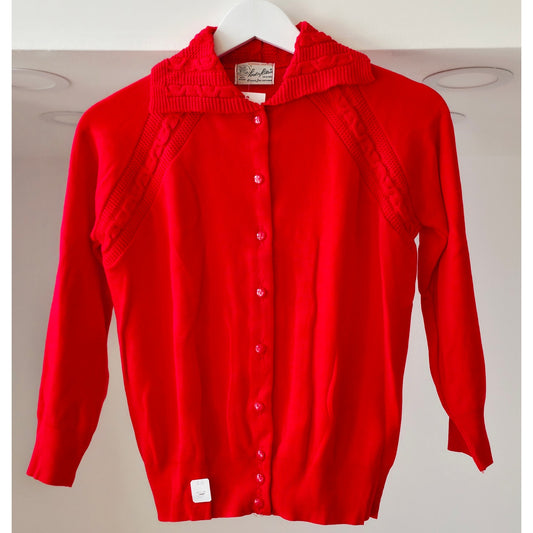 VINTAGE *NEW* 1960's Bonnie Jan Women's Red Button-Down Sweater Size L (40)