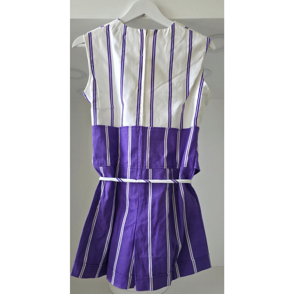 VINTAGE *NEW* 1960's Purple/White Stripe Waist Tie Romper Size 16 Made in Japan