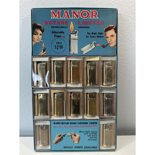 VINTAGE *NEW* 1950-60's Manor Lighters in Store Display Gas/Fuel