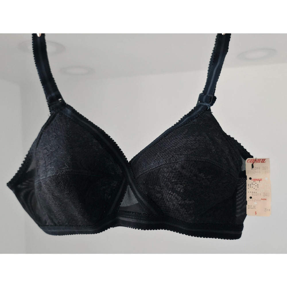 VINTAGE *NEW* 1960's Carnival Women's Black Lace Bullet Bra Size 36 B