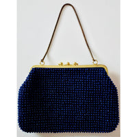 VINTAGE *NEW* 1960's Fancy Beaded Purse Blue with Bronze Strap